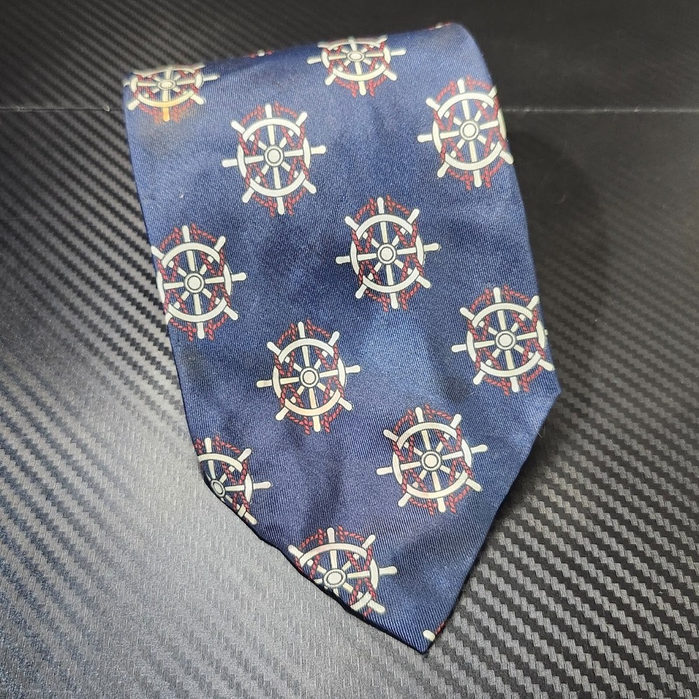 Eagle Shirtmakers Blue Italian Silk Tie Nautical Ships Wheels RN22280